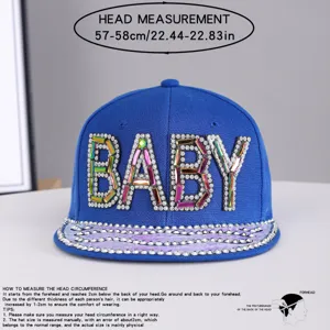 Blauwe strass BABY hip hop hoed detail maat 57-58cm platte rand pet stijl nieuw