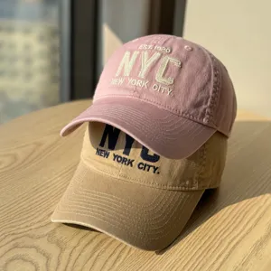 Casual soft top embroidered baseball cap with NYC New York City letter design for daily wear.