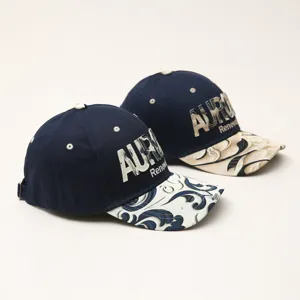 Spring autumn navy blue baseball cap with floral brim and stylish letter embroidery design.
