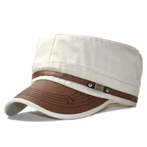 Casquette plate classique en toile de coton avec visière en cuir et broderie d'étoile pour loisir