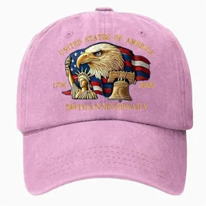 Roze gewassen katoenen honkbalpet met Amerikaanse adelaar 250ste verjaardag borduurwerk.