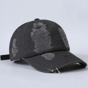Unisex Streetwear Verwischte Baseballkappe Mit Metallring Buchstabenstickerei Mode Lässig Gewaschener Dad Hat