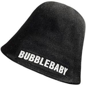 Women Japanese style black knit bucket hat with white letters spring summer sun protection fisherman