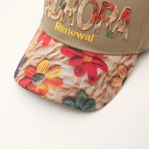 Floral embroidered baseball cap for women, casual stylish curved brim hat for spring.
