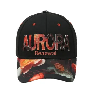 Stylish Women's Black Baseball Cap Floral Print Embroidered AURORA Letter Casual Hat