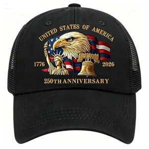US 250th Anniversary baseball cap patriotic eagle design black mesh trucker hat for men