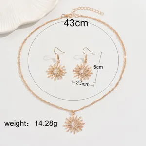 Fashion alloy rhinestone sun pendant necklace earrings set for women geometric jewelry gift