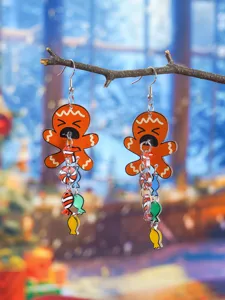 Jolies boucles d'oreilles en acrylique pain d'épices de Noël avec pendentifs de bonbons.