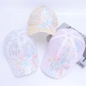 Women sequin lace baseball cap breathable floral sun hat casual adjustable summer cap