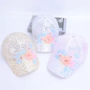 Women shiny sequin baseball cap breathable mesh floral embroidery sun hat casual design new