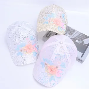 Women sequin baseball cap breathable mesh floral sun hat casual adjustable sparkle hat
