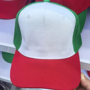 Detailed close-up of the stylish color-blocked baseball cap showing fabric and stitching.