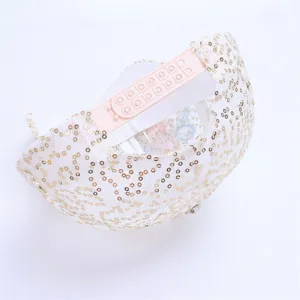Close-up of the adjustable strap and sequin mesh details on the women's sun hat back.