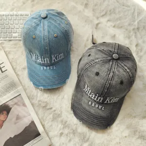 Klassische Destroyed Jeans Baseball Cap mit Stickerei, modische Unisex Freizeit Kappe.