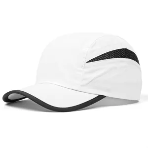 White quick dry sports baseball cap for summer outdoor sun protection with mesh panel.