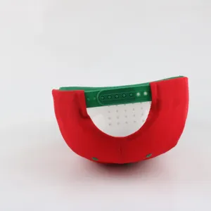 Detailed rear view of a red and green snapback hip-hop baseball hat with adjustable strap.
