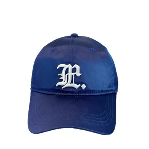 Blue satin baseball cap for women men, stylish streetwear letter embroidered sun protection hat