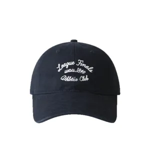 Classic navy blue baseball cap with white embroidered text, stylish and casual everyday sun hat.