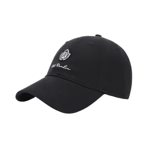 Classic black cotton baseball cap main view featuring stylish embroidered front crest logo and text.