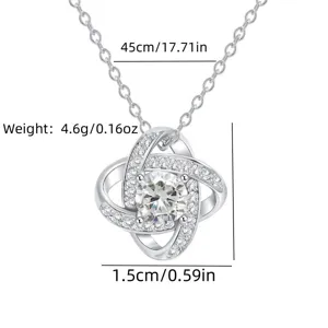 Silver Four Leaf Clover Zircon Necklace Pendant Elegant Jewelry Gift For Women 45cm