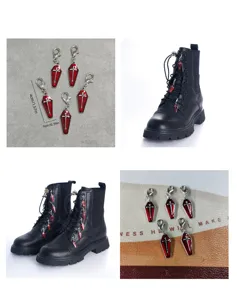 Retro gothic red enamel coffin boot charms metal pendant DIY accessories for combat boots