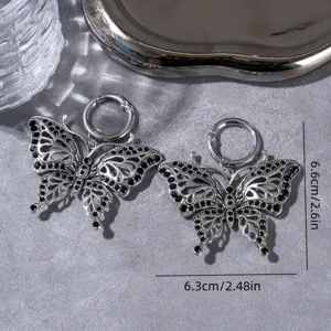 Retro dark butterfly shoe pendant black rhinestone metal boot charm accessory decor