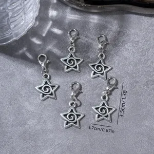 Metal five-pointed star shoe charms set, punk style boot accessories with swirl design.