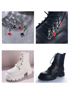 Metal poker card suit shoe charms set for Martin boots, stylish enamel boot pendants