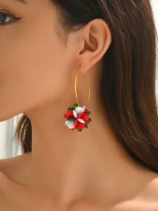 Fashion Christmas acrylic beaded flower earrings long hook earrings festive jewelry gifts for women