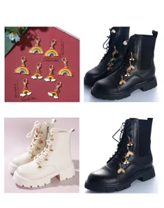 Retro oil-dropping rainbow cloud metal charms for Martin boots, multi-element DIY accessories.