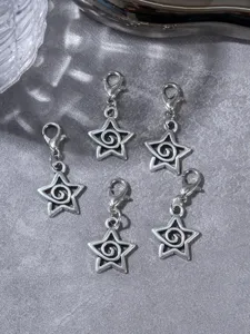 Metal pentagram shoe charms set, punk style boot accessories for women, silver tone 5pcs.