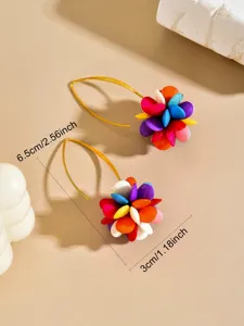 Colorful acrylic beaded flower drop earrings detail showcasing vibrant candy-colored petals.