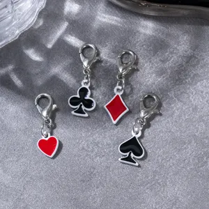 Metal poker suit charm pendant set, enamel heart spade club diamond design for boots bags.