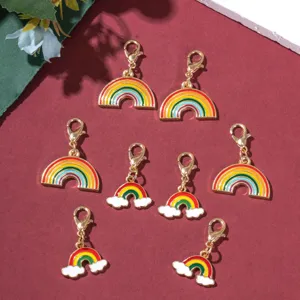 Colorful enamel rainbow metal charms with lobster clasps for DIY jewelry making and boot decor.