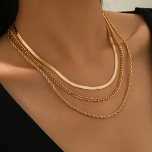 Moda Minimalista Doppio Strato Catena Intrecciata Catena Lama Collana Donna Strato Metallo Girocollo Collana Gioielli Regalo