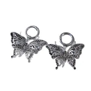 Retro gothic style butterfly shoe charms hollow metal boot pendants with black crystal decor