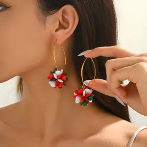 Fashion Christmas Acrylic Beaded Flower Dangle Earrings Colorful Candy Floral Holiday Party Earrings For Women