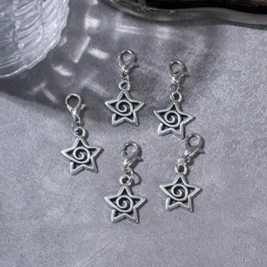 Punk style metal pentagram shoe charms set, stylish silver star boot accessories for women.