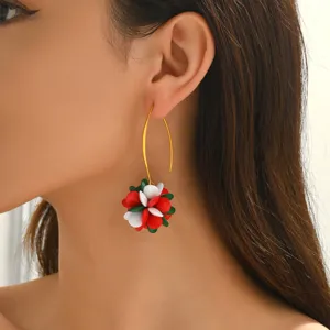 Fashion Christmas long earrings with red white green acrylic beaded flower pendants for women