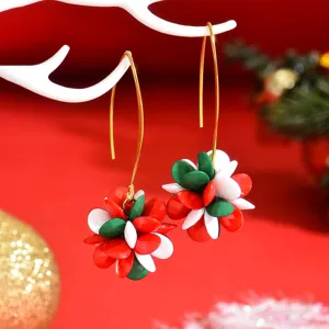 Christmas acrylic beaded flower earrings festive holiday candy color dangle jewelry for women