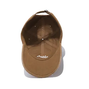 Brown washed vintage baseball cap, inner view showing premium stitching and embroidery details.