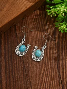 Orecchini pendenti vintage ferro di cavallo turchese boho in lega retrò per donna