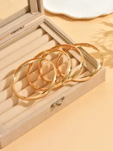 bracelets jonc en métal doré minimaliste empilable lisses ronds bijoux ensemble chic