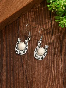 Orecchini a ferro di cavallo vintage bohémien con pietra bianca, gioielli eleganti donna.