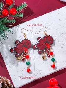 Boucles d'oreilles bonhomme de pain d'épices de Noël mignonnes en acrylique avec sucre d'orge.
