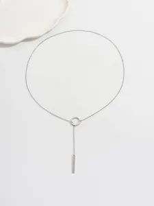 Minimalist stainless steel Y-shaped necklace featuring a chic circle and vertical bar pendant.