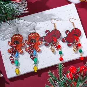 Boucles d'Oreilles en Acrylique Bonhomme de Pain d'Épice de Noël Mignon Dessin Animé Bonbon Boucles d'Oreilles Trompette Fête Cadeau