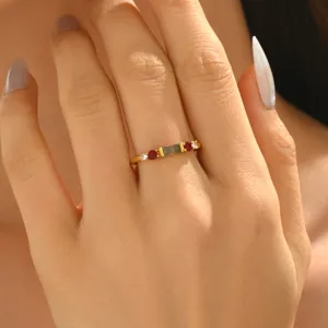 Minimalist geometric copper ring with multi-stone inlay for women fashion jewelry accessory