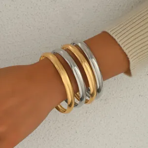 Minimaliste Métal Lisse Bracelet Jonc Géométrique Rond Ouvert Multicouche Empilable Bijoux de Mode Pour Femmes