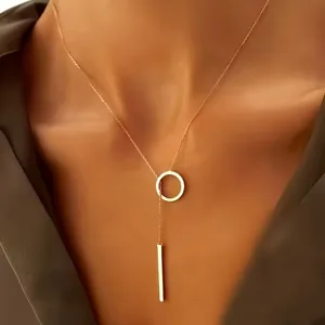 Minimalist Stainless Steel Cross Chain Circle Bar Pendant Necklace Adjustable Clavicle Chain Fashion Jewelry For Women